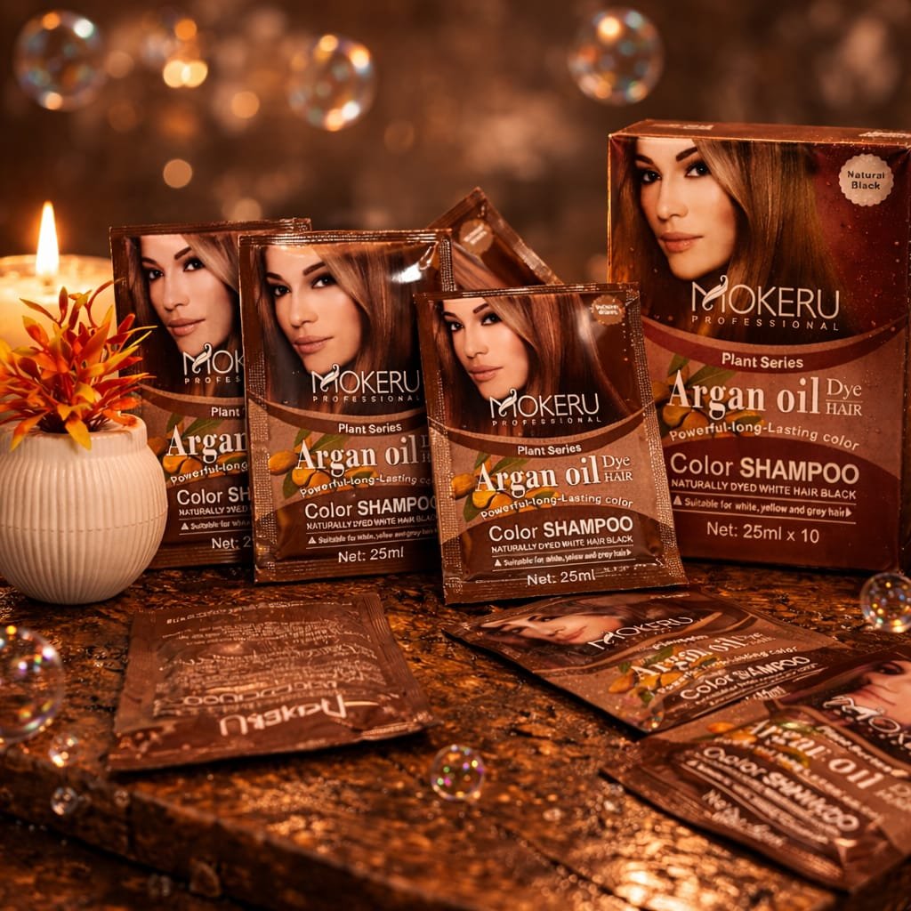 Mokeru Argan Oil Hair Color Shampoo – Instant Black Hair