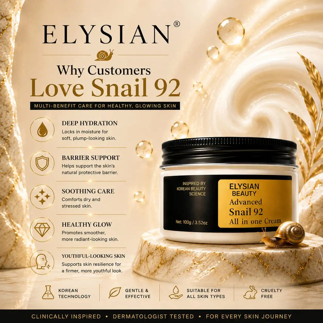 Elysian Beauty Advanced Snail 92 All in One Cream | Korean Skincare
