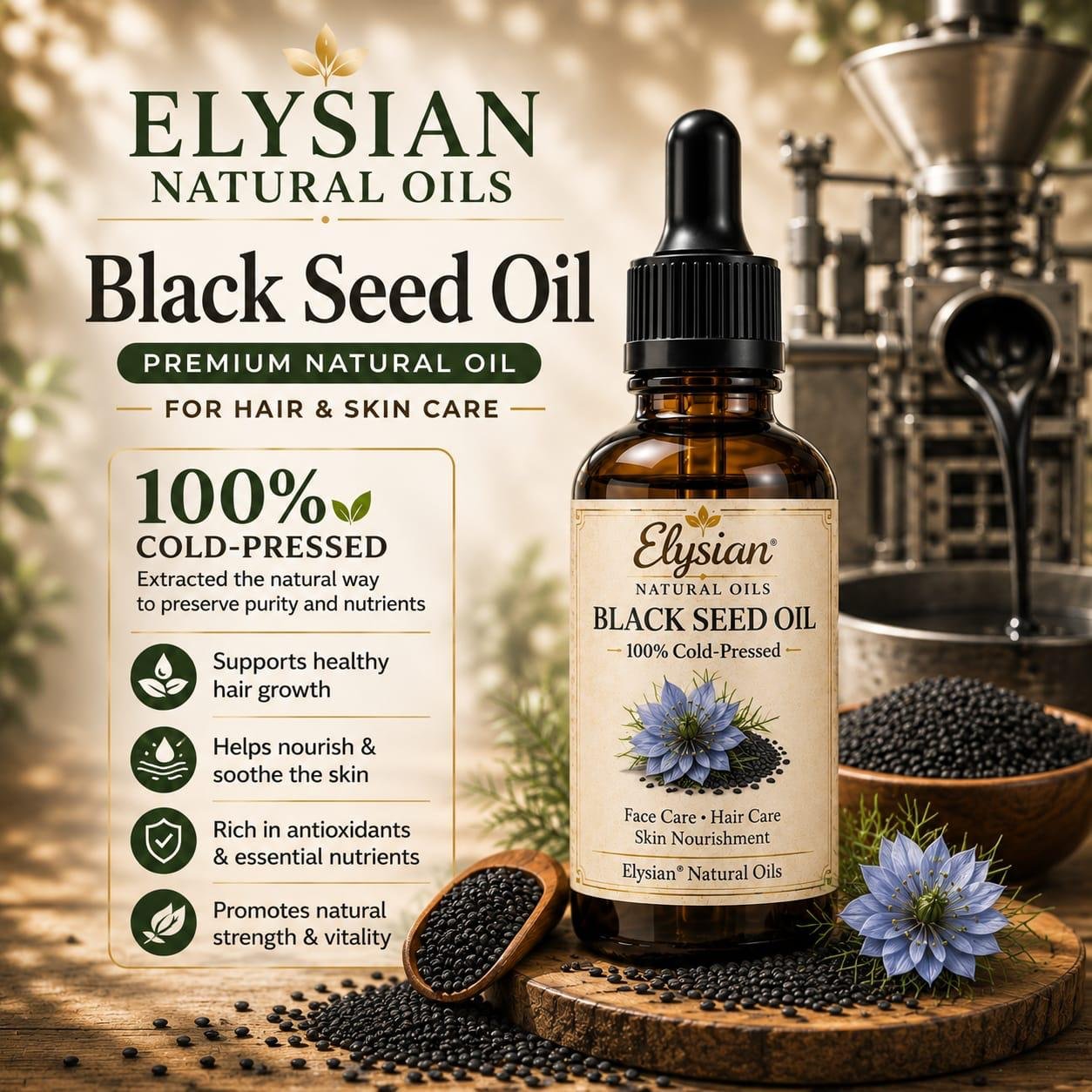 Elysian Oil Cold Pressed Black Seed Oil 30ml
