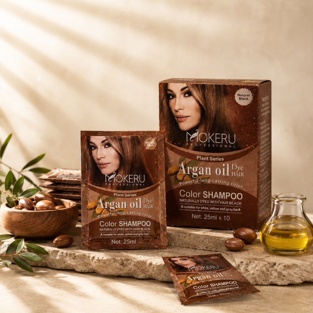 Mokeru Argan Oil Hair Color Shampoo – Instant Black Hair